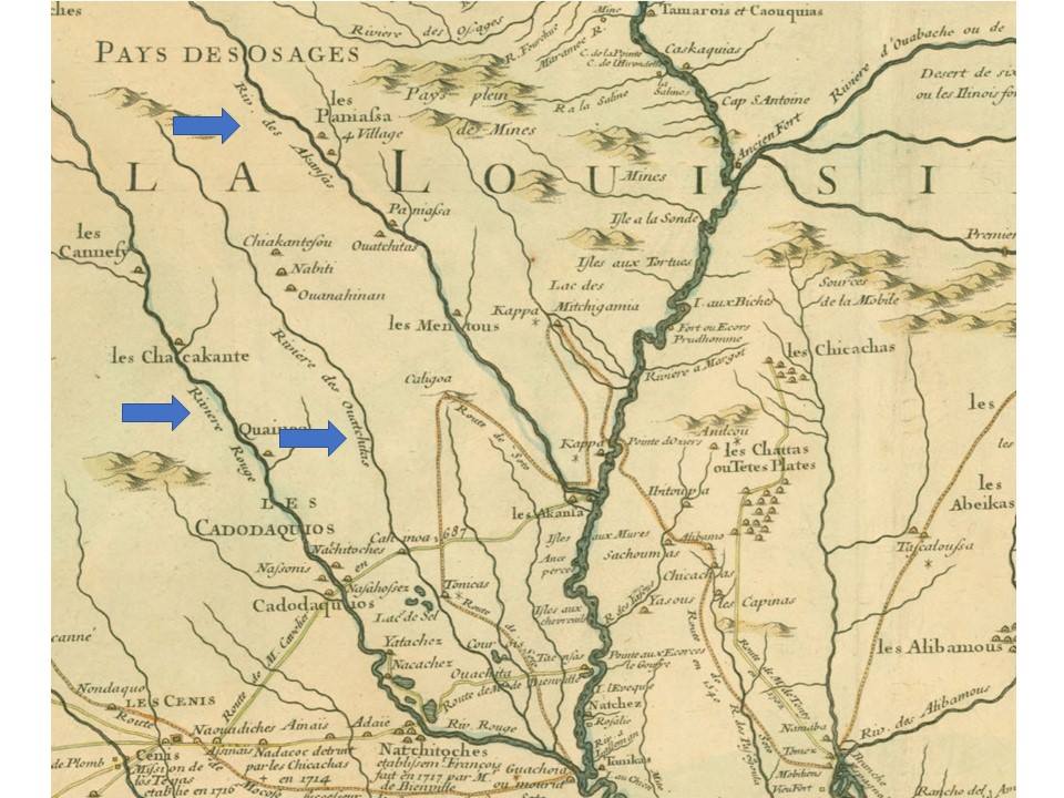 Close up of what is today OK & AR on 1718 Carte de la Louisiane